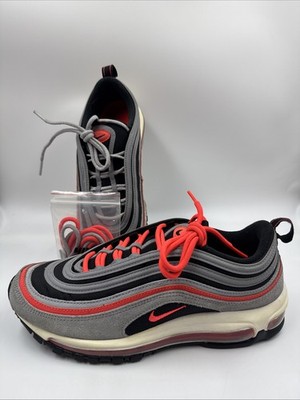 Nike Air Max 97 Wolf Gray Suede Radiant Red Sneaker Shoes Mens Size 9