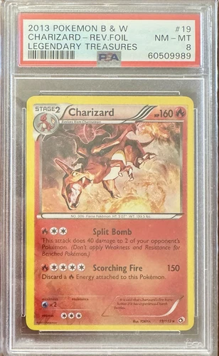 2013 Pokémon Black & White - Charizard Reverse Foil Legendary Treasures PSA 8
