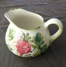 Hand painted Porcelain Ceramic Pitcher Creamer Water Portugel Floral Read Pp 14
