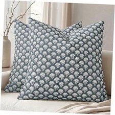 Set of 2 Decorative Floral Pillow Covers 20" x 20" Pack of 2 Dusty Blue