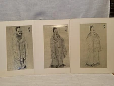 3 Drawings On Rice Paper 13.5x16.5 Confucius, Emperor Shun, King Wen