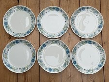 Set X6 Wedgwood Clementine 10.75? Dinner Plates BlueGreen Floral White BoneChina
