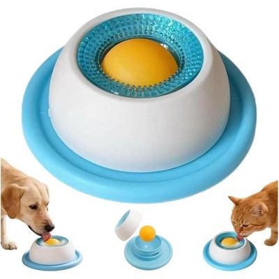 Hundelickspielzeug mit rotierendem Ball, Nasfutter Lick Pad, rutschfest, blau