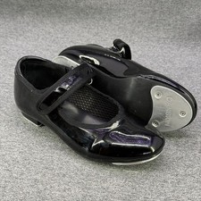 Danskin Freestyle Girls Tap Shoes Black Patent Mary Jane Hook Loop Size 11