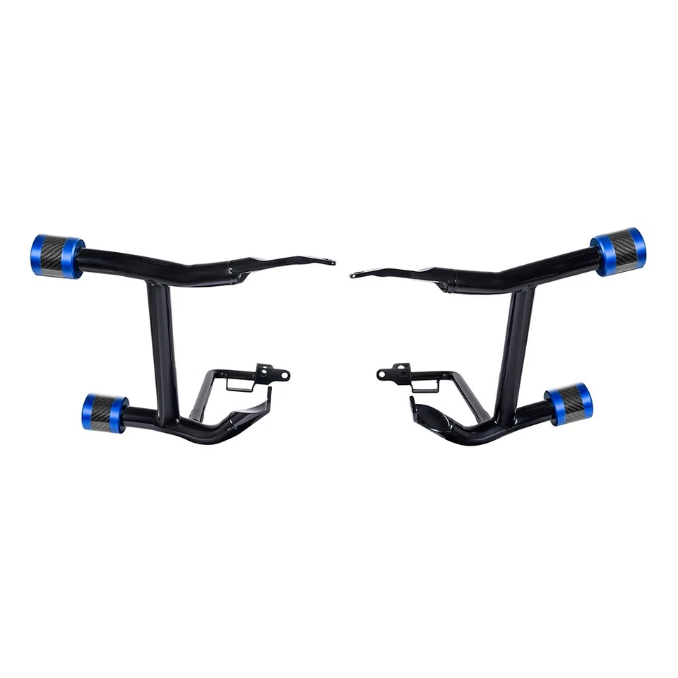 Protectores de alforjas ProTek de rendimiento trasero con barra de choque azul con carbono para Harley Foto 3 de 4