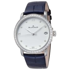 New Blancpain Villeret Date Ultra-Slim Diamond Blue Alligator Ladies Watch