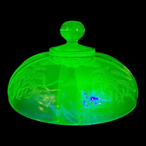 Vintage Federal Green Uranium Glass Madrid Pattern Butter Dish Cover Only 1930s