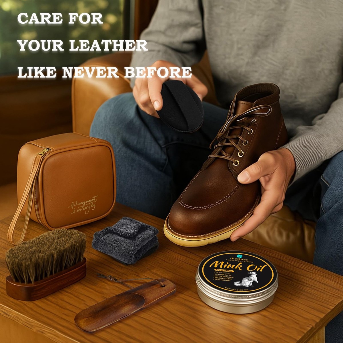 Feilove 6-in-1 Mink Oil Leather Conditioner Cleaner Kit 3.52oz