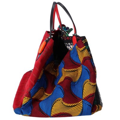 Christian Louboutin Africaba Tote Bag Black Red Multi Jacquard