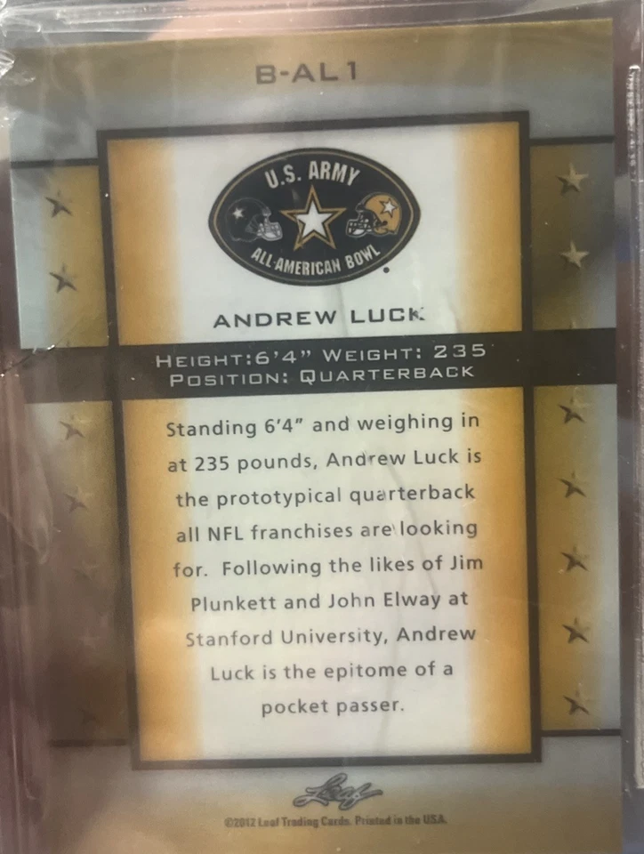 ANDREW LUCK 2012 LEAF METAL DRAFT ARMY BOWL ROOKIE RC BGS 10 PRISTINE POP 17 - Image 2 of 3