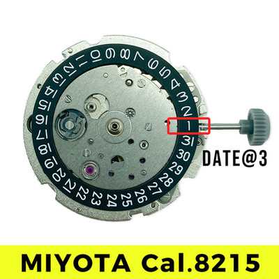 Miyota 8215 Automatic Watch Movement, Black Date Display and Hacking Function