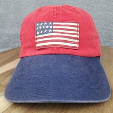 Vintage Polo Ralph Lauren Hat Cap Strap Back Red Blue USA Flag America Mens