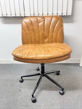Modern Tan Faux Leather Swivel Office Chair with Wheels