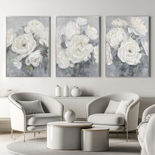  Gray and White Floral Wall Art Textured Set ...