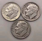 three 1959 D ROOSEVELT DIMES 10C (#311) Denver, circulated, ungraded
