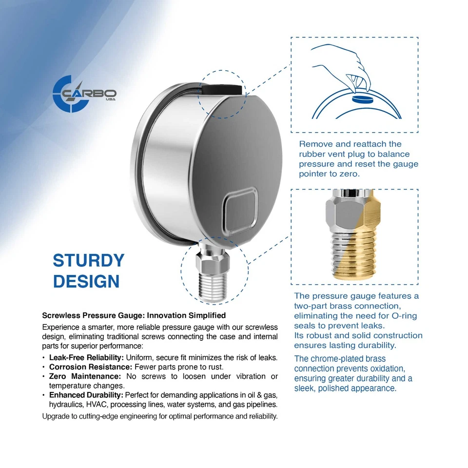 2-1/2" Pressure Gauge, Stainless Steel Case, Liquid Filled, Lower Mnt 60 PSI - Image 3 of 4