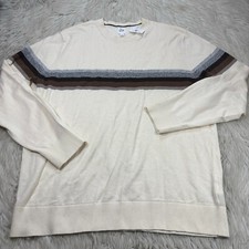NWT Gap Men's XXL Ivory Brown Gray Striped Cotton Crew Neck Sweater