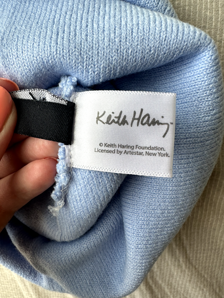 Keith Haring Baby Blue Rolled Knit Laughing Heart Beanie Hat eBay