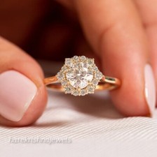 2.40CT Cushion Lab-Created Diamond Floral Halo Wedding Ring 14K Yellow Gold Over