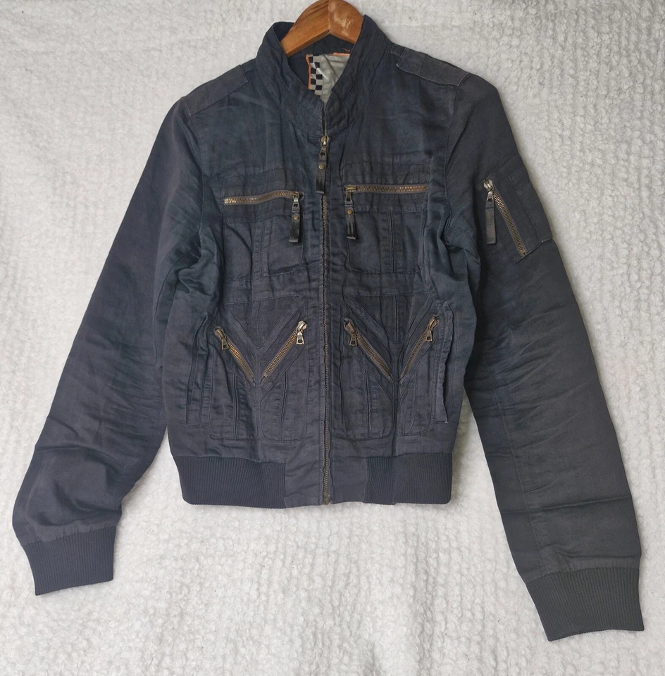 Vintage Gwen Stefani L.A.M.B Light Black Cotton/Linen Military Jacket W/ Zips XS - Image 3 of 4