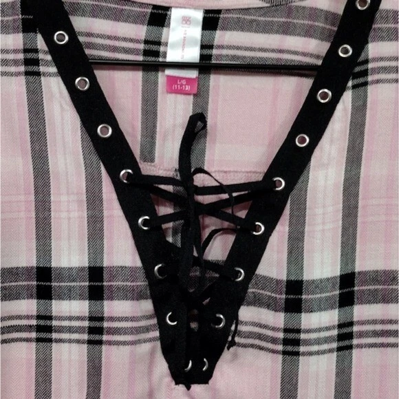 NUEVO Top Boho a Cuadros No Boundaries Para Mujer L Rosa Negro Barbiecore Retro Romántico Foto 3 de 4