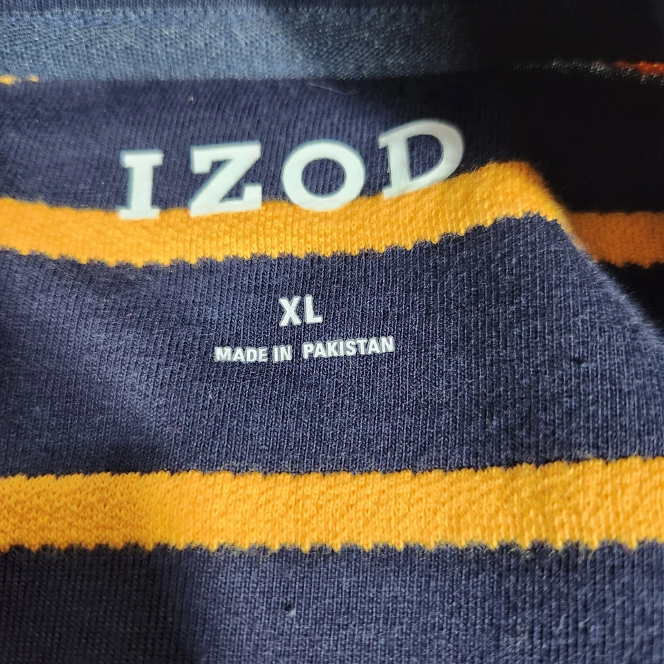 Мужская рубашка пуловер IZOD для гольфа 1/4 на молнии XL желтая синяя в полоску с длинным рукавом - Изображение 4 из 4