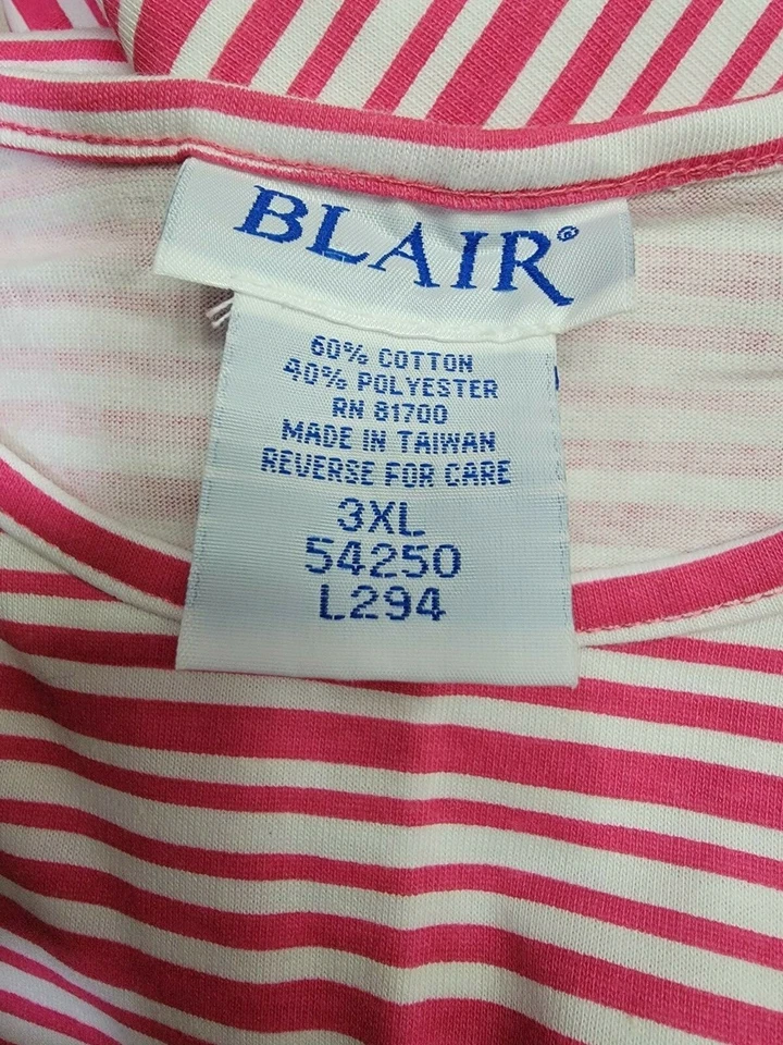 Blair 女式衬衫上衣衬衫尺寸 3XL XXXL 3X 大号粉色白色条纹 — 第 2/4 张图片