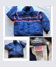 True Vintage Alpine Designs Down 2 in 1 Reversible Mens XL Blue Jacket USA Made