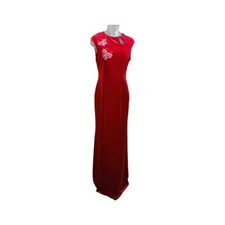 VTG Papell Boutique Evening Velvet Red Maxi-dress Size 14 Fitted Silhouette
