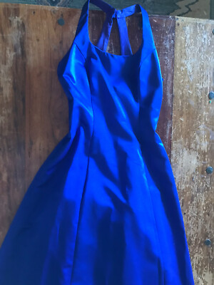 VTG 90s formal ball gown rich cobalt blue simple striking elegant halter  style