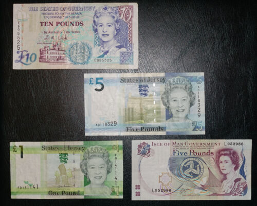4x Isle of Man Jersey Guernsey banknotes £10 £5 £1 FD141141 - Picture 1 of 2
