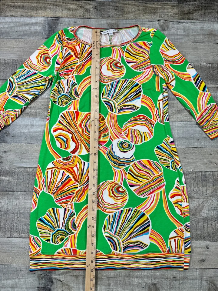 Vestido Trina Turk para mujer 8 verde manga 3/4 psicodélico informal pulóver Foto 3 de 4