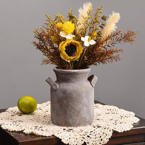 Ceramic Rustic Farmhouse Vase, Distressed Decorative Flower Vase for Home Decor,