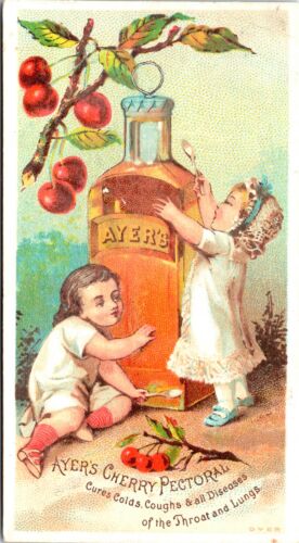 Vintage Ayer's Children & Bottle of Cherry Pectoral Quack Remedy Trade Card