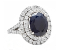 Fancy Oval Shape Royal Blue 6.02CT Sapphire With Double Halo Clear CZ Rare Ring