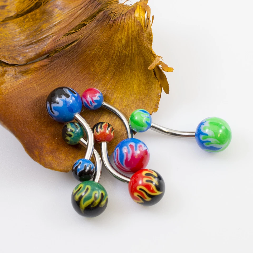 Pack de 5 Anillos Vientre con Patrón Llamas de Fuego 14g  Foto 3 de 3