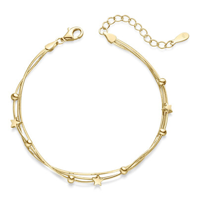 MATERIA Damen Armband Sterne und Kugeln Gold 925 Silber 16,5+3,5cm verstellbar 
