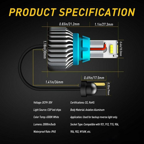 921 912 T15 Back Up Reverse Light 6000K Super Bright White CSP LED Bulbs EXD - Imagen 6 de 8