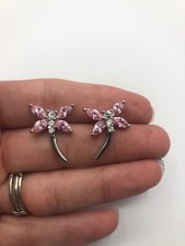 Beautifully Sterling Silver Butterfly Cz Pair Of Pierced Earrings G119