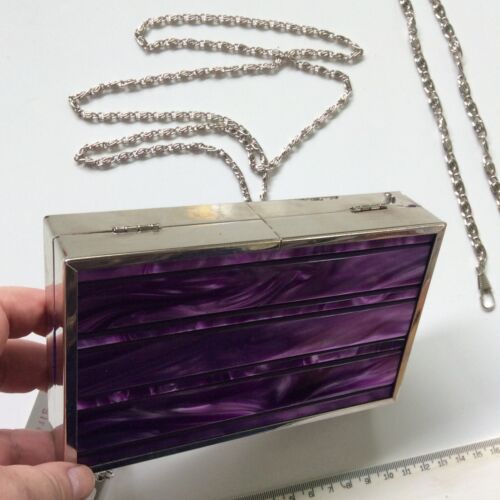 NEW Acrylic Purple Clutch Bag Purse Handbag Mother of Pear- 16 cm. Cross Body - Picture 4 of 9