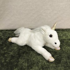 14" White Plush Unicorn Enchanted Adopt Pet FAO Schwarz Glittery Mane Hooves