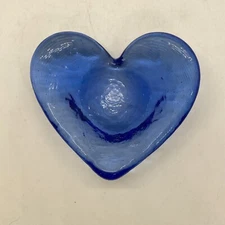 Fire And Light Recycled Cobalt Blue Glass Heart Tea Light Holder Dish Cache 3”