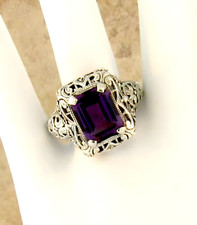 CLASSIC ART DECO STYLE 925 STERLING SILVER 3 Ct LAB-CREATED AMETHYST RING  081