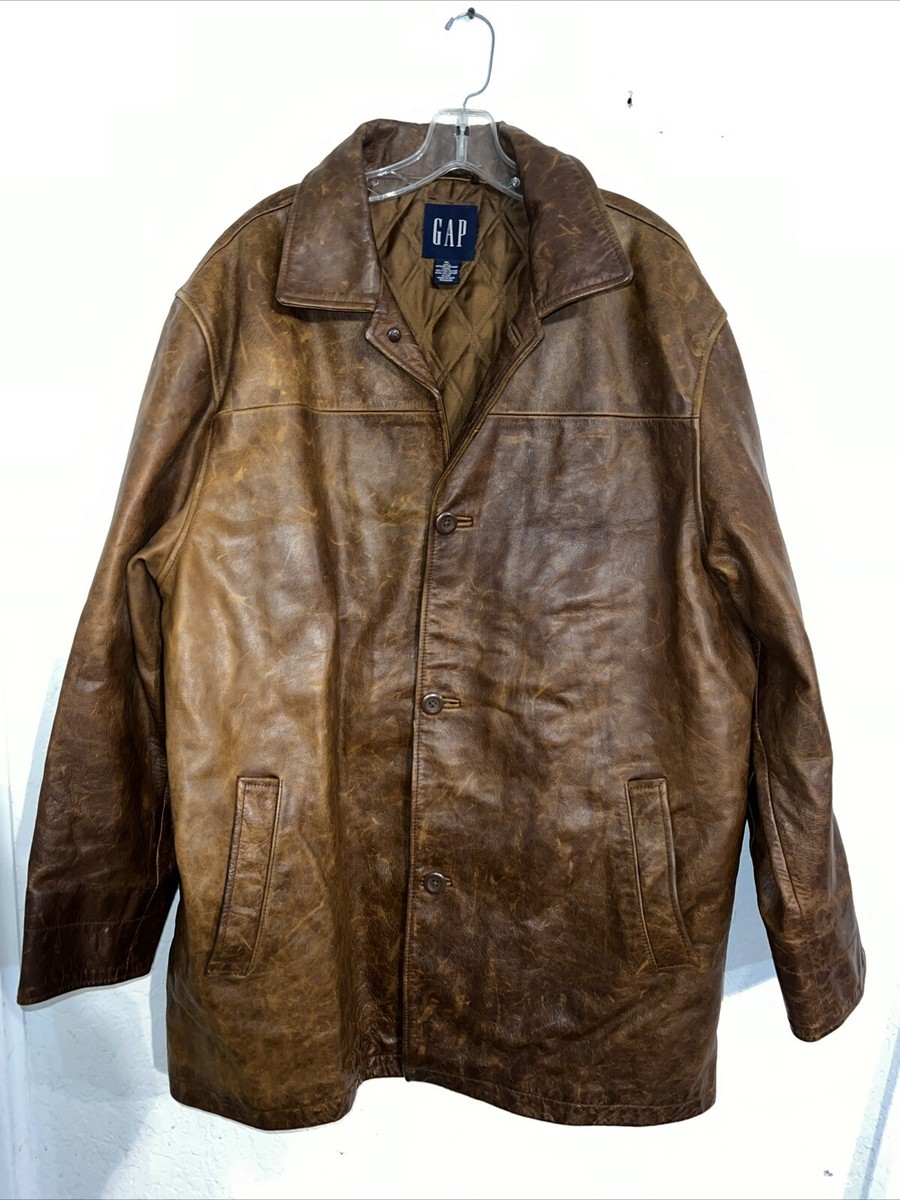 Vintage gap brown brown leather long jacket size XL quilted lining