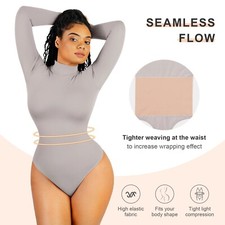Sculpt Bodysuit Turtle Neck Long Sleeve Seamless Women Thong Bodysuit