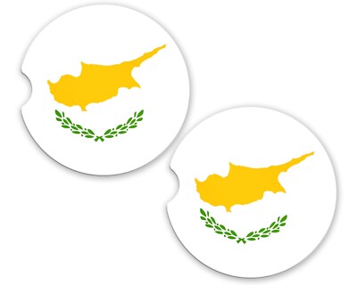 Cyprus Greece Flag Car Coaster Set 2 Ceramic Sandstone Cup Holder Coasters