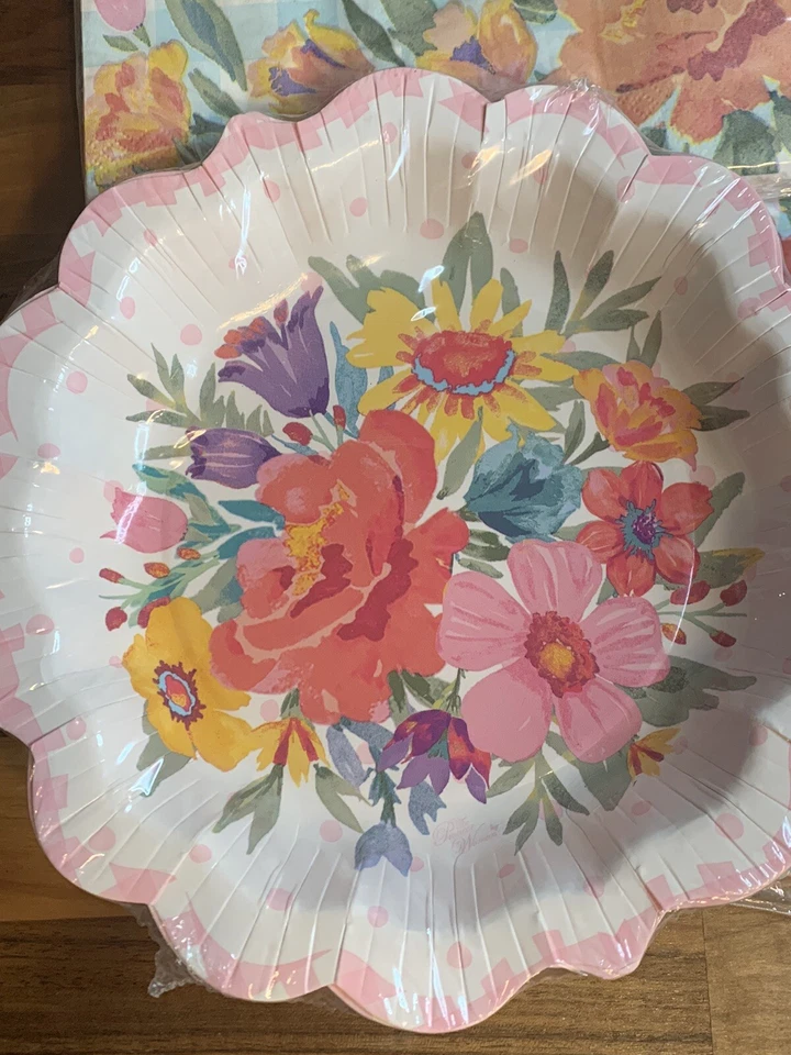 Pioneer Mujer Primavera Floral 12 Platos de Papel, 20 Servilletas, 4 Manteles NUEVO Foto 2 de 4