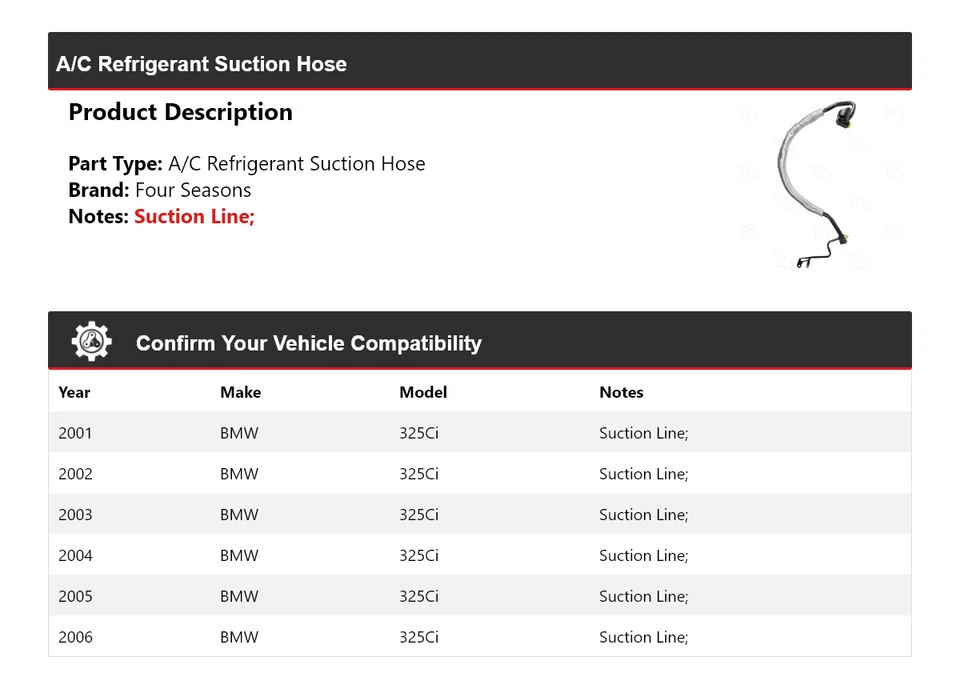 Manguera de succión de refrigerante aire acondicionado BMW 325Ci 2001-2006 4 estaciones 2002 2003 2004 Foto 2 de 4
