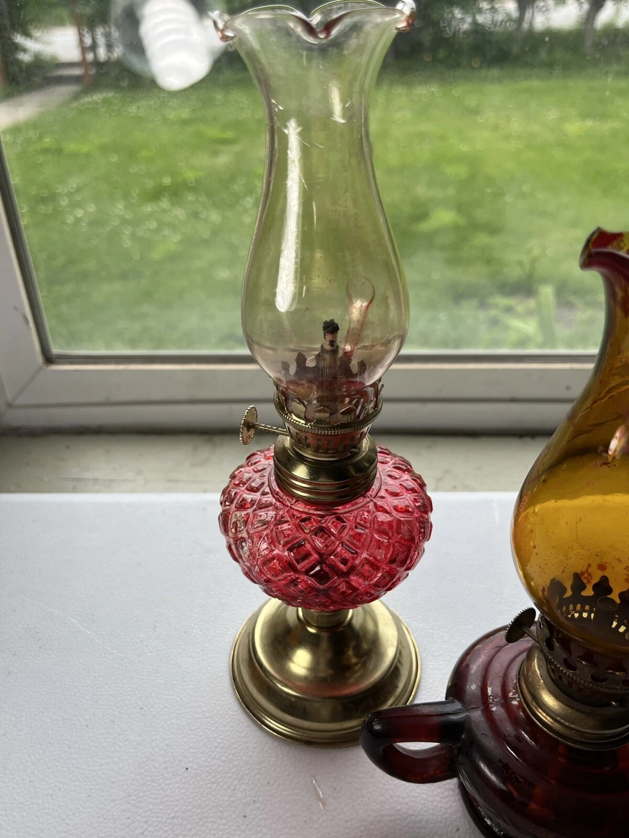 Lot of 3 Small Vintage Glass Oil Lamps Made In Hong Kong