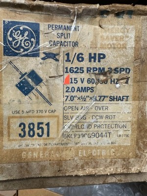 GE Motor Model 5KCP39CG9044ET 1/6HP 2A 1625 RPM CCW Rotation